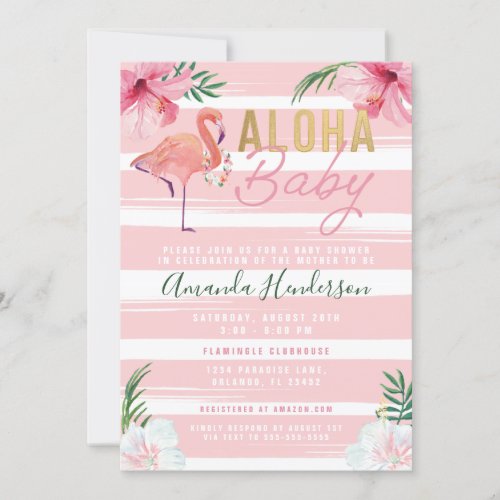 Aloha Baby Flamingo Baby Shower Invitation Invitation