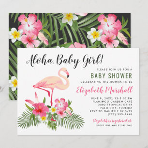 Aloha Baby Girl Flamingo Tropical Shower Invitation