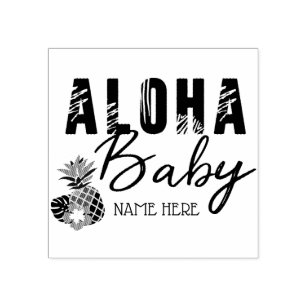 Aloha Baby Pineapple Tropical Flowers New Baby Rubber Stamp