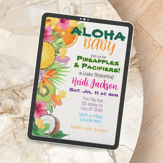 Aloha Baby, Pineapples & Pacifiers Baby Shower Invitation (Creator Uploaded)