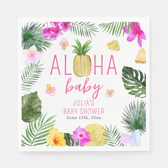 Aloha Baby Pineapples & Pacifiers Baby Shower Luau Napkins (Front)