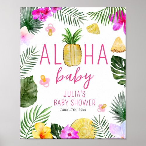 Aloha Baby Pineapples  Pacifiers Baby Shower Luau Poster