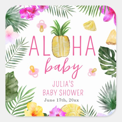 Aloha Baby Pineapples  Pacifiers Baby Shower Luau Square Sticker
