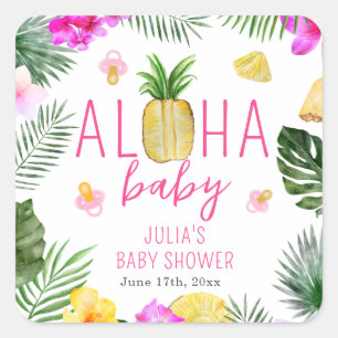 Aloha Baby Pineapples & Pacifiers Baby Shower Luau Square Sticker