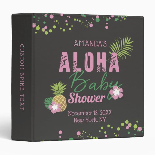 Aloha Baby Pink  Green Pineapple Palm Baby Shower 3 Ring Binder