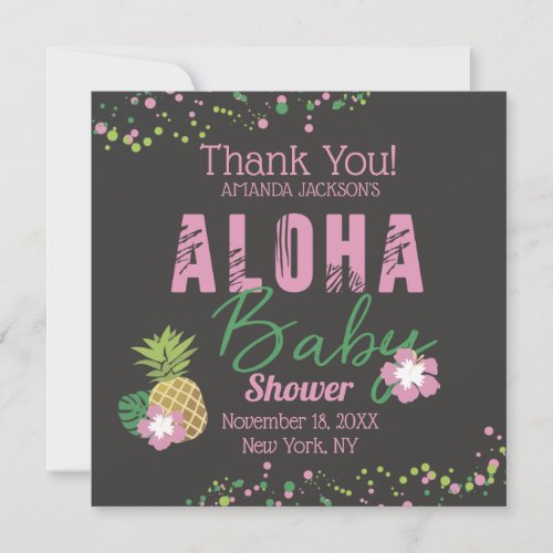 Aloha Baby Pink  Green Tropical Dark Thank You