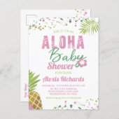 Aloha Baby Pink & Green Tropical Girl Baby Shower Invitation Postcard (Front/Back)