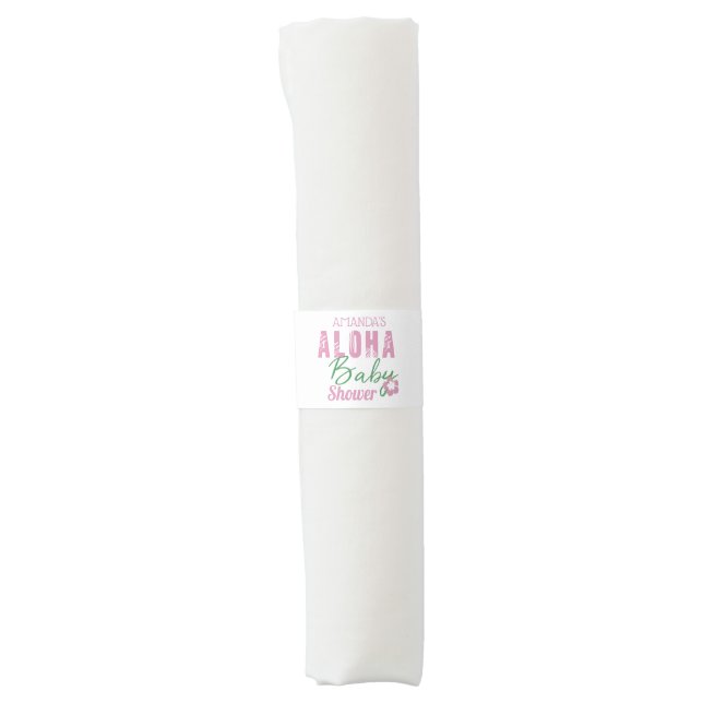Aloha Baby Pink & Green Tropical Girl Baby Shower Napkin Bands (Front)