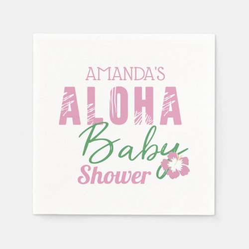 Aloha Baby Pink  Green Tropical Girl Baby Shower Napkins