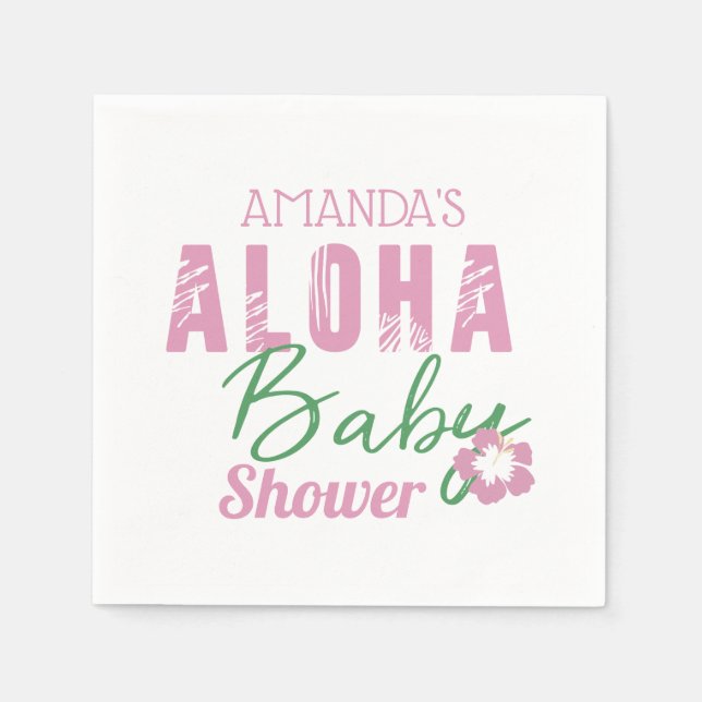 Aloha Baby Pink & Green Tropical Girl Baby Shower Napkins (Front)