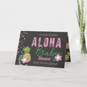 Aloha Baby Pink & Green Tropical Pineapple Photo Letterpress Thank You Card