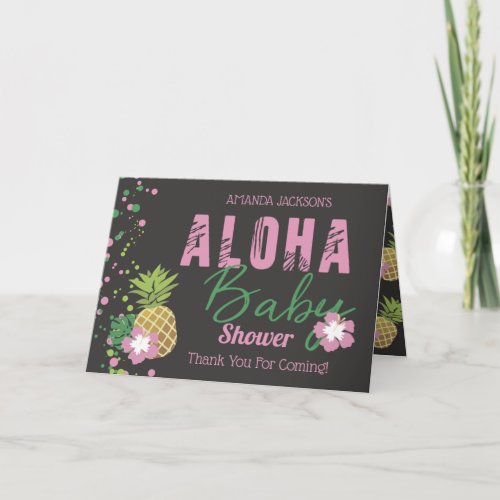 Aloha Baby Pink  Green Tropical Pineapple Photo Thank You Card