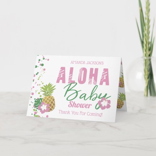 Aloha Baby Pink  Green Tropical Pineapple Photo Thank You Card