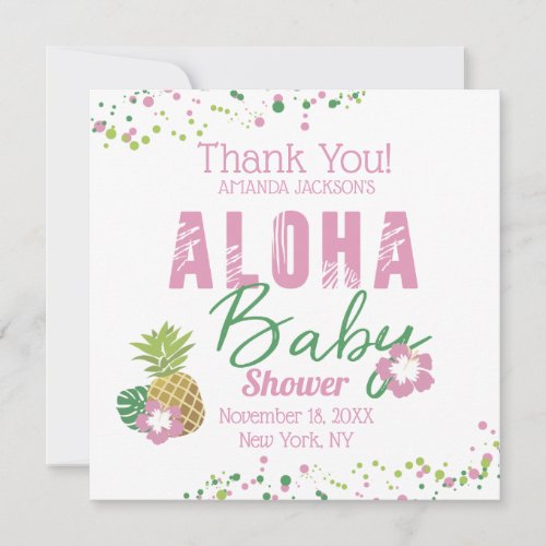 Aloha Baby Pink Green Tropical Pineapple Thank You