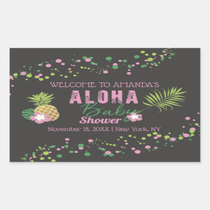 Aloha Baby Pink Pineapple Tropical Baby Shower Rectangular Sticker