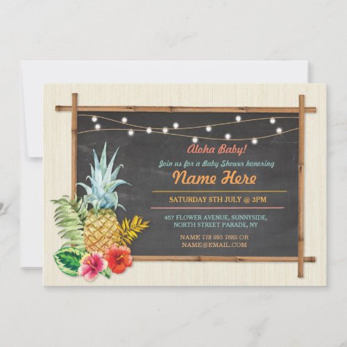 Aloha Baby Shower Chalk Pineapple Luau Invitation