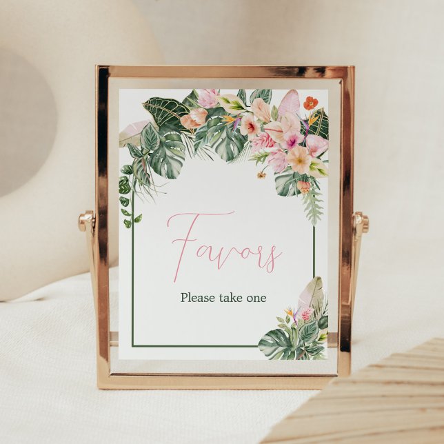 Aloha Baby Shower Favors Poster (Aloha Pink Hawaiian Baby Shower Favors Sign)