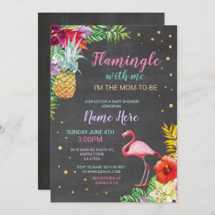 Aloha Baby Shower Flamingo Chalk Luau Gold Invite
