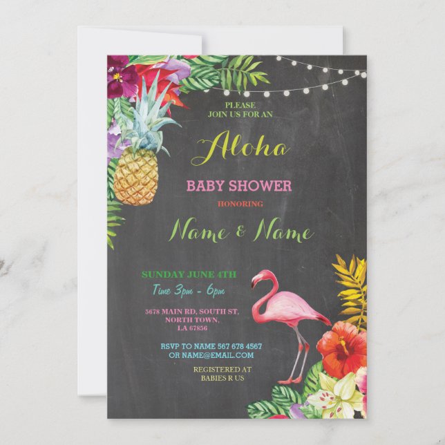 Aloha Baby Shower Flamingo Girl Boy Bright Invite (Front)
