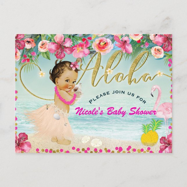 Aloha Baby Shower Hawaiian Beach Party Retro Invitation Postcard (Front)