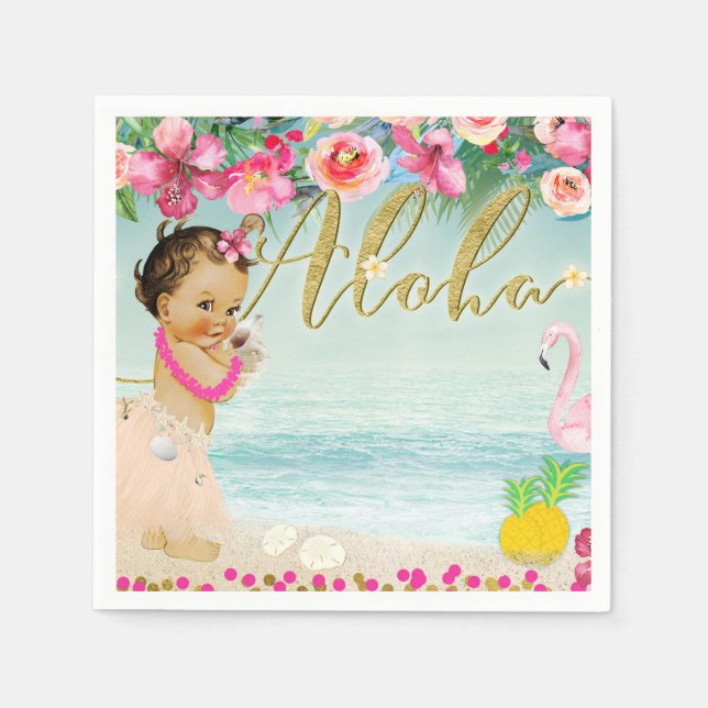 Aloha Baby Shower Hawaiian Beach Retro Party Napkins (Front)