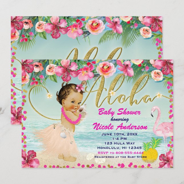 Aloha Baby Shower Hawaiian Retro Beach Invitations (Front/Back)