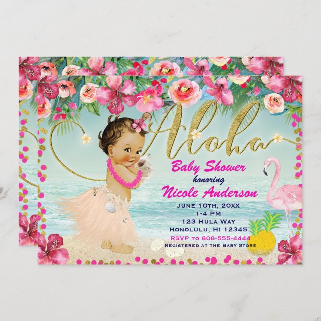 Aloha Baby Shower Hawaiian Retro Beach Invitations (Front/Back)