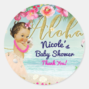 Aloha Baby Shower Hawaiian Retro Beach Party Favor Classic Round Sticker