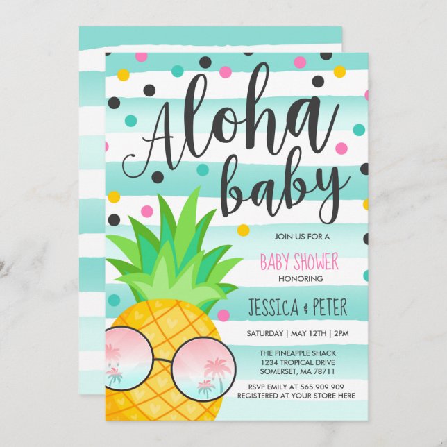 Aloha Baby Shower Invitation Pineapple Baby Shower (Front/Back)