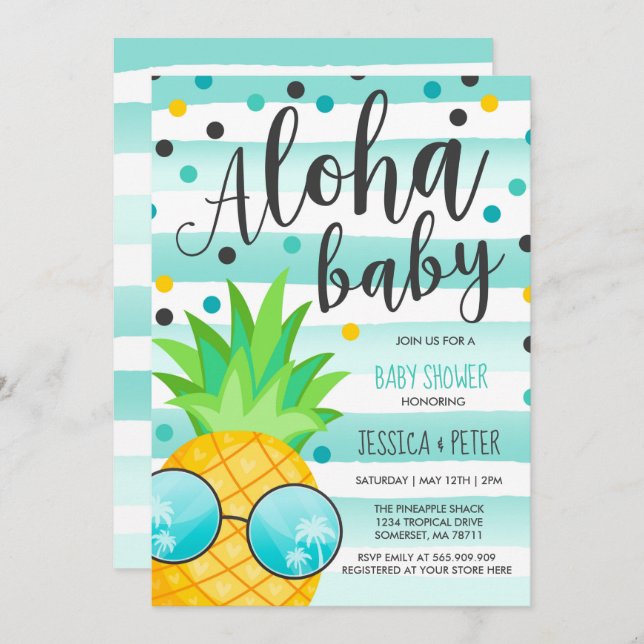 Aloha Baby Shower Invitation Pineapple Baby Shower (Front/Back)