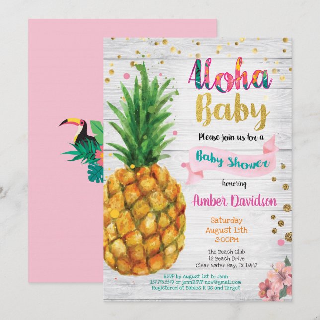 Aloha baby shower invitation - Summer tropical (Front/Back)