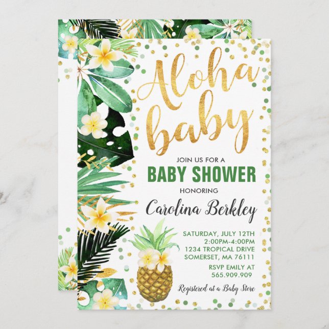 Aloha Baby Shower Invitation Tropical Baby Shower (Front/Back)