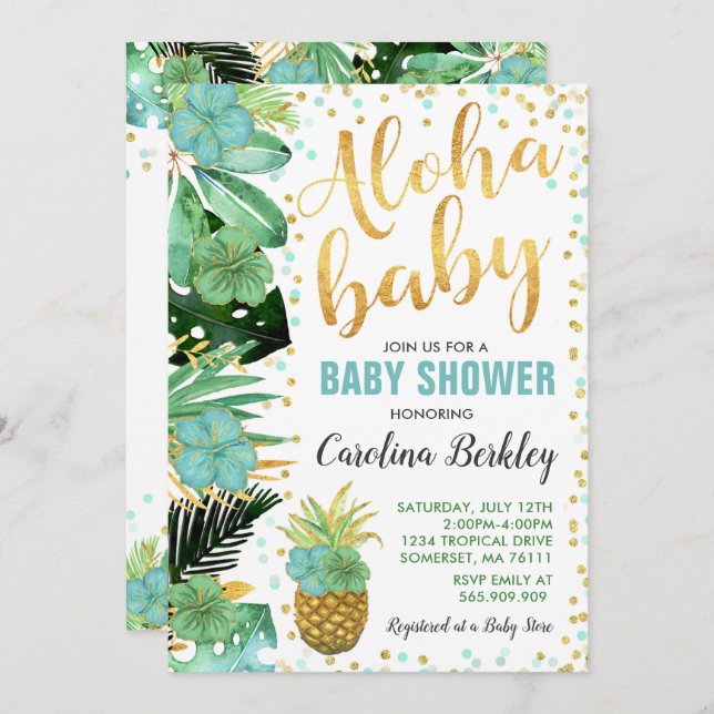 Aloha Baby Shower Invitation Tropical Baby Shower (Front/Back)