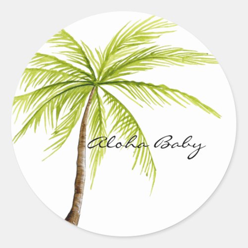 Aloha Baby Shower Palm Tree Island Beach Tropical Classic Round Sticker