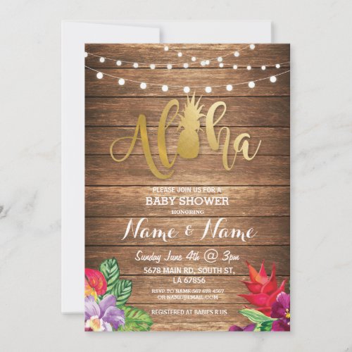 Aloha Baby Shower Pineapple Girl Boy Wood Invite