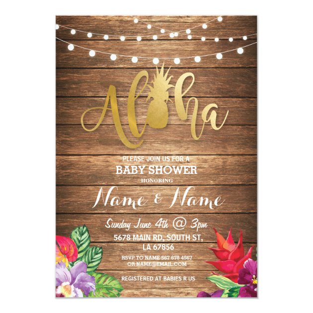 Aloha Baby Shower Pineapple Girl Boy Wood Invite