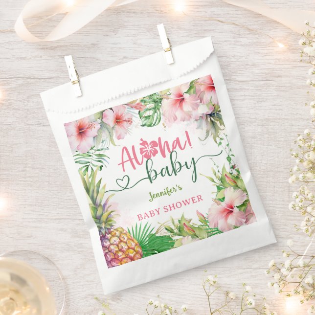 Aloha Baby Shower Tropical Luau Girl Pink Favor Bag (Clipped)
