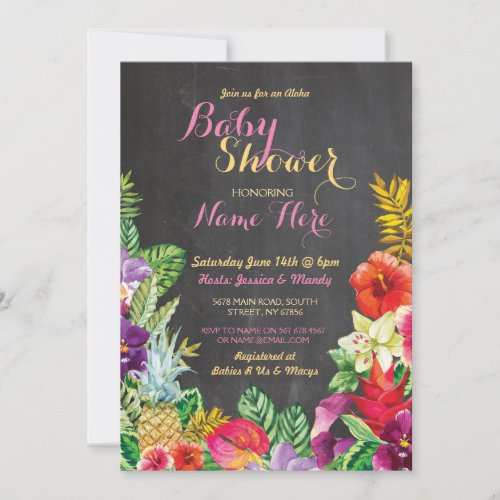 Aloha Baby Shower Tropical Luau Girl Pink Invite