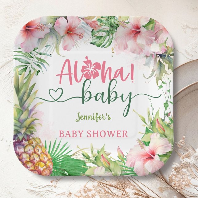 Aloha Baby Shower Tropical Luau Girl Pink Paper Plates (Creator Uploaded)