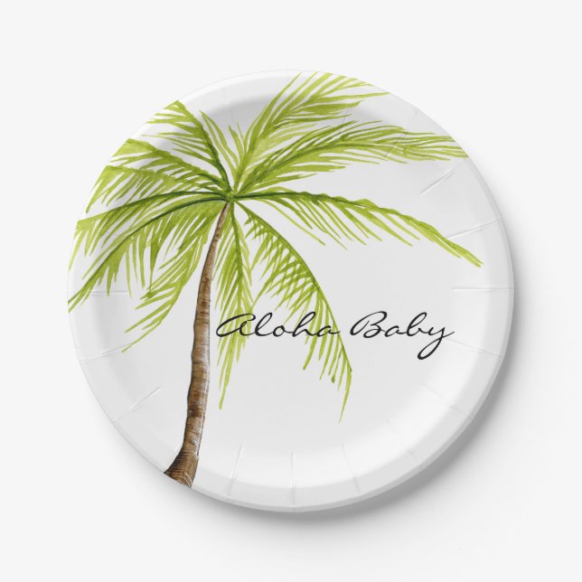 Aloha Baby Shower Tropical Palm Tree Island Beach Paper Plates (Front)