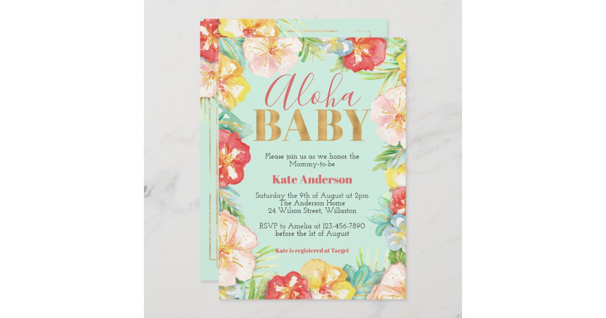 Disney's Stitch Watercolor Aloha Baby Shower Invitation