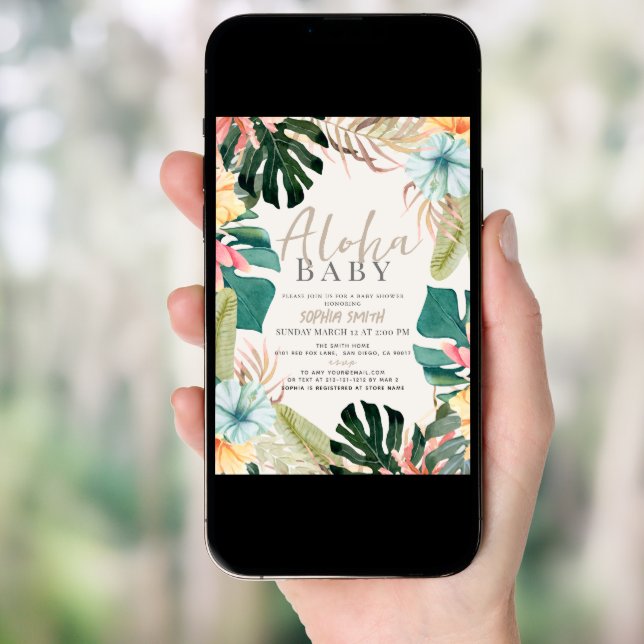 Aloha Baby Tropical Floral Baby Shower Invitation (Front Digital)