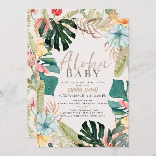 Aloha Baby Tropical Floral Baby Shower Invitation