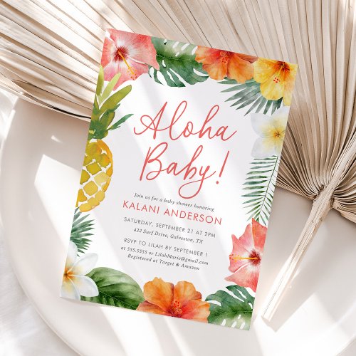 Aloha Baby Tropical Floral Baby Shower Invitation