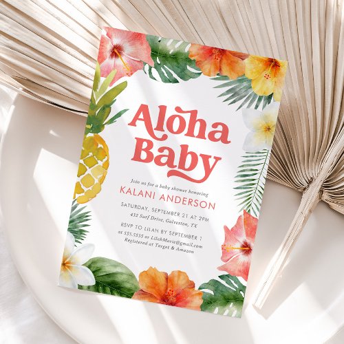 Aloha Baby Tropical Floral Baby Shower Invitation