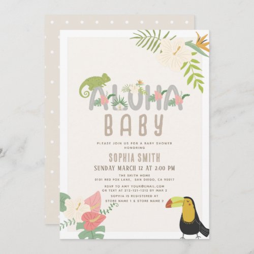 Aloha Baby Tropical Floral Toucan Baby Shower Invitation