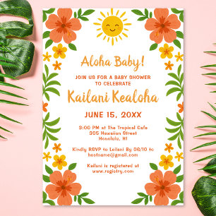 Aloha Baby! Tropical Hawaiian Floral Baby Shower Invitation