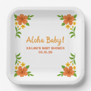 Aloha Baby! Tropical Hawaiian Floral Baby Shower Paper Plates