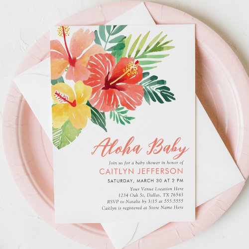 Aloha Baby Tropical Hibiscus Luau Baby Shower Invitation