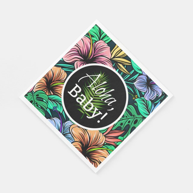 Aloha Baby Tropical Hibiscus Theme Baby Shower Napkins (Corner)